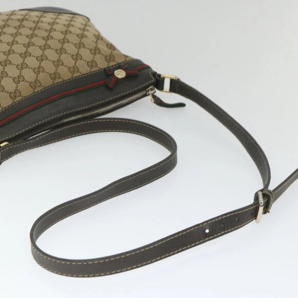 GUCCI GG Canvas Web Sherry Line Shoulder Bag Beige Red Green - Picture 7 of 16